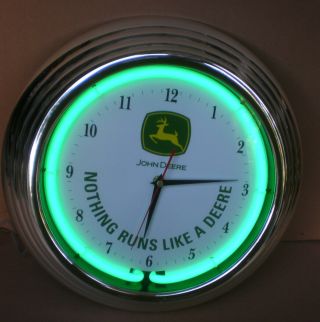 John Deere Clock,  Nothing Runs Like A Deere,  Battery Power With Neon Light
