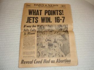 1969 York Jets Bowl III Joe Namath NY Daily News Newspaper 3