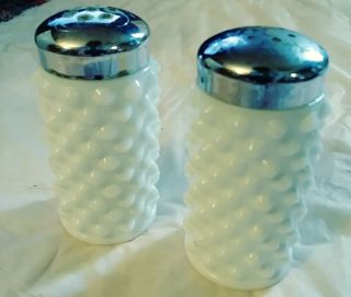 Fenton Hobnail Salt & Pepper Shakers Set,  Vintage White Milk Glass