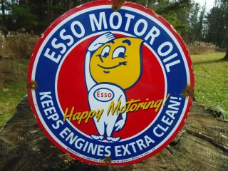 Old 1962 Esso Motor Oil Porcelain Metal Gas Oil Sign Pump Plate