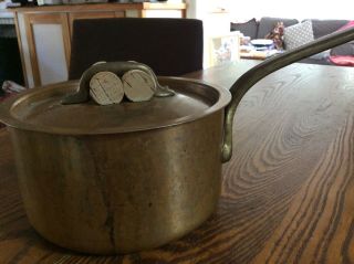 Vintage Copper Pot W/lid Brass Handles Made In Canada