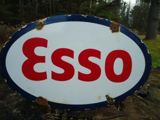 Old Esso Motor Oil Porcelain Metal Gas Oil Sign Pump Plate