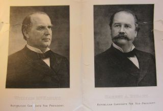Rare 1896 Engraving William Mckinley Garret Hobart Campaign Poster Presidential