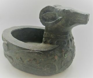 Very Interesting Ancient Near Eastern Bronze Ram Vessel With Chinese Markings