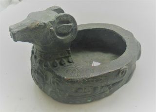 VERY INTERESTING ANCIENT NEAR EASTERN BRONZE RAM VESSEL WITH CHINESE MARKINGS 3