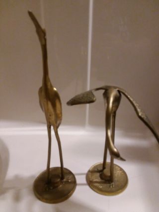 Crane Heron Egret Bird Figurines Solid Brass Mid Century Modern Korea