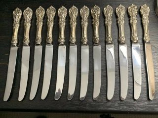12 Reed & Barton Francis I Sterling Silver Handle Dinner Knives 9 3/4 " “f” Mono