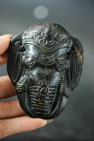 Chinese Old Jade Carved Elephant Head Pendant J78