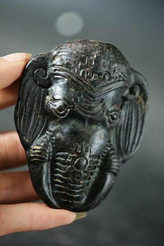 Chinese Old Jade Carved Elephant Head Pendant J78 2