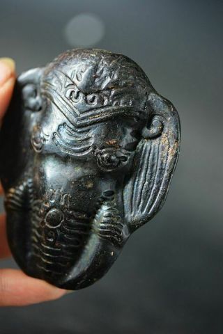Chinese Old Jade Carved Elephant Head Pendant J78 3