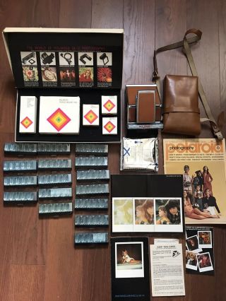 Vintage 1973 Polaroid Sx - 70 Land Camera With Leather Case And Many