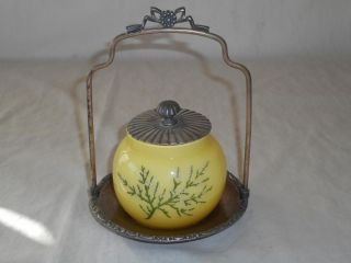 Antique Victorian Meridian Silverplate Yellow Satin Glass Hp Pickle Castor