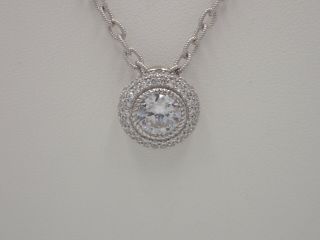 Judith Ripka Sterling Silver 925 Necklace Cz Diamonique Round Charm Pendant