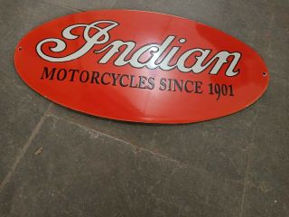 Porcelain Indian Motorcycles Enamel Sign Size 13 " X 24.  5 " Inches