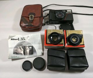 Vintage Nikon L35af 35mm Film Camera Bundle Telephoto & Wide Angle Lens & Case