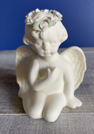 Vintage • Collectible • Bisque Porcelain • Cherub / Angel Figurine • Flower Halo