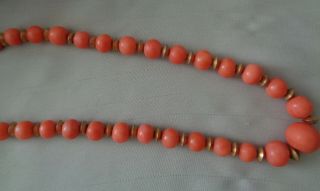 VINTAGE NATURAL CORAL BEAD NECKLACE W,  BRASS SPACERS GF CLASP W,  CORAL 18 ' 3
