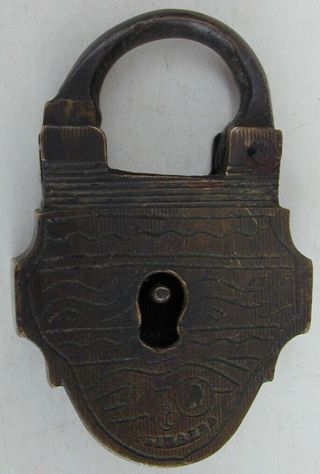 Old Antique Brass Metal Lock Hand Engraved 1920 