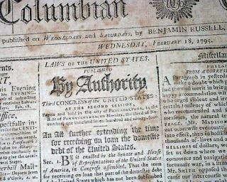 (3) President George Washington Acts Of Congress Script Signed In 1795 Newspaper