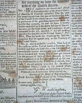 (3) President GEORGE WASHINGTON Acts of Congress Script Signed in 1795 Newspaper 2