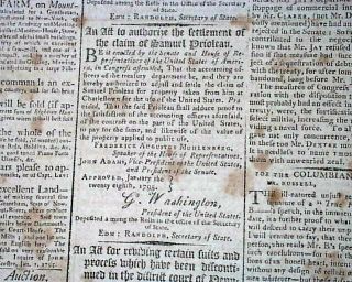 (3) President GEORGE WASHINGTON Acts of Congress Script Signed in 1795 Newspaper 3