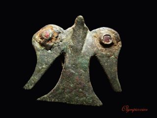 Remarkable Ancient Roman Bronze Bird Fibula With Two Stones