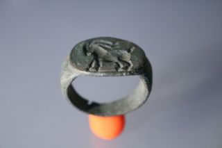 Ancient Interesting Roman Bronze Ring Goat 1st - 4th Century Ad