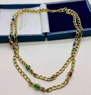 Vintage Signed Christian Dior Gripoix/clear Crystal Gold Plated Long Necklace