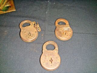 3 Antique Locks - Ironsides E.  P.  Fraim 6 Levers - E.  P.  Fraim 5 Levers