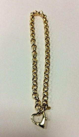 Vintage Italian 18K Yellow Gold Link 4MM Bracelet with Heart Clasp 8 