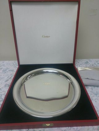 Vintage Cartier Pewter 11 " Serving Tray Platter With Cloth Pouch