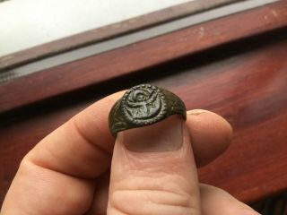 Lovely Interesting Bronze Religious Ring With Figures On Top And Sides/medieval?