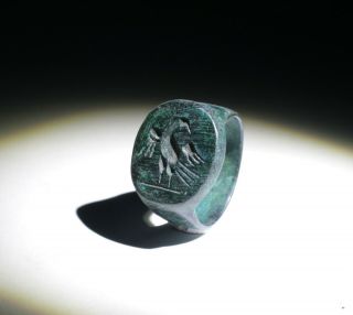 Large Ancient Roman Bronze Eagle Seal Ring - Circa 2nd/4th Century Ad