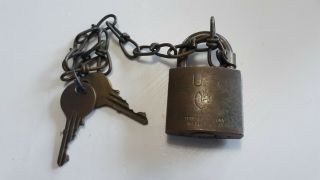 Vtg U.  S.  Eagle Brass Padlock Lock & 2 Keys Military Terryville Conn.