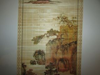 Vintage Bamboo Slated Scroll Hand Painted Wall Hanging Picture 32X12 Asian Words 3