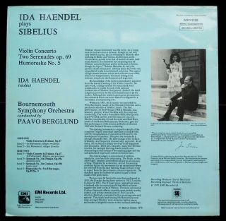 Sibelius: Violin Concerto - Ida Haendel HMV ASD 3199 ED1 LP 3