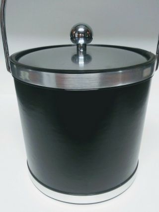 Black Leather 3 QT Ice Bucket Silver Trim Lid & Handled Elegance by Kraftware 2