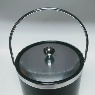 Black Leather 3 QT Ice Bucket Silver Trim Lid & Handled Elegance by Kraftware 3