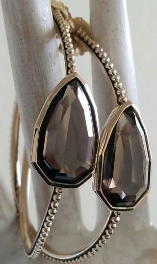 Stephen Dweck Large Brown Smoky Quarts Hoop Cathedral 14k Gold Filled Earrings