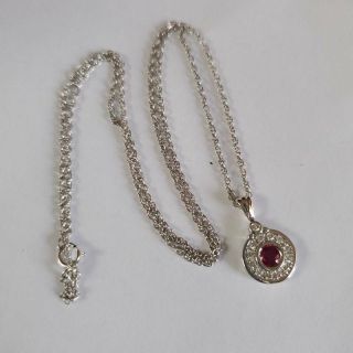 Estate 10k White Gold Ruby Diamond Pendant Necklace Signed Ev