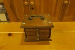Vintage Wood Cork Coaster Set Of 8 Wooden Box Storage With Handle And Trim