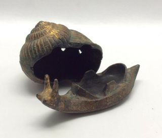Vintage Mid - Century 2 Piece Japanese Cast Iron Snail Incense Burner 2