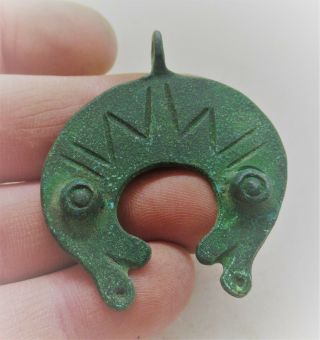 Circa 900 - 1000ad Viking Era Nordic Bronze Lunar Amulet With Stones Inset