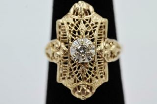 Vintage Estate Authentic Diamond 10k Solid Yellow Gold Filigree Size 5 Ring