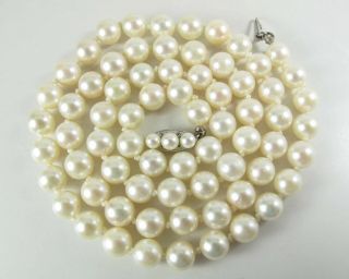 Vintage Retro Era 26 - Inch 7.  7 - Mm Cultured Pearl Necklace With 14k Gold Clasp