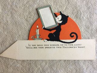 Vintage Halloween Place Card Circa 1920s Hold To Light Black Cat