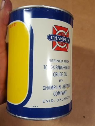 Champlin Hi V I Motor Oil One Quart Oil Can Full 3