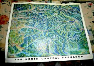 VINTAGE PICTORIAL RELIEF MAP NORTH CENTRAL CASCADES BY MARTIN PARGETER 1964 2