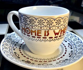 Mary Engelbreit White Lace Cup And Saucer “home Is Where The Heart”