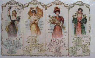 Stunning Vintage 1900 Calendar W/ " Belles Of The Year " W/ 4 Gorgeous Woman